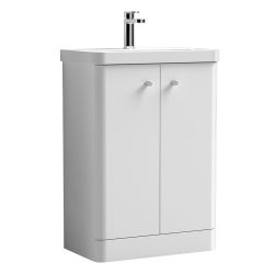 Nuie Core 600mm 2 Door Freestanding Cloakroom Vanity Unit & Basin - Gloss White