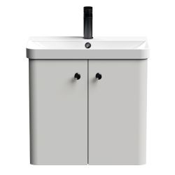 Nuie Core 600mm 2 Door Wall Hung Vanity Unit With Basin & Round Knob - Gloss Grey Mist