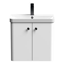 Nuie Core 600mm 2 Door Wall Hung Vanity Unit With Basin & Round Knob - Gloss White