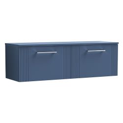 Nuie Deco 1200mm 2 Drawer Wall Hung Vanity Unit & Worktop - Satin Blue
