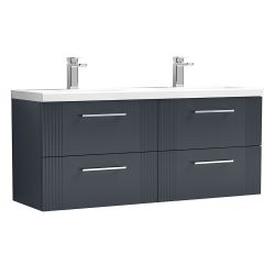 Nuie Deco 1200mm 4 Drawer Wall Hung Vanity Unit & Ceramic Basin - Satin Anthracite