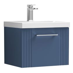 Nuie Deco 500mm 1 Drawer Wall Hung Vanity Unit & Mid Edge Basin - Satin Blue