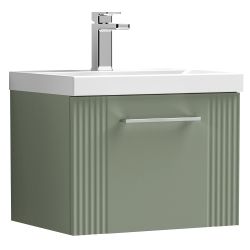 Nuie Deco 500mm 1 Drawer Wall Hung Vanity Unit & Curved Basin - Satin Green