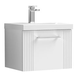 Nuie Deco 500mm 1 Drawer Wall Hung Vanity Unit & Curved Basin - Satin White
