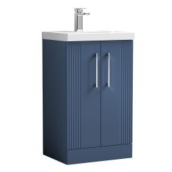 Nuie Deco 500mm 2 Door Freestanding Vanity Unit & Mid Edge Basin - Satin Blue