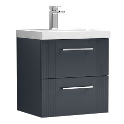 Nuie Deco 500mm 2 Drawer Wall Hung Vanity Unit & Mid Edge Basin - Satin Anthracite