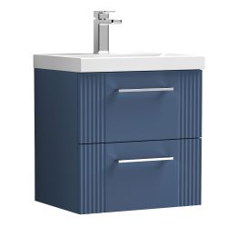 Nuie Deco 500mm 2 Drawer Wall Hung Vanity Unit & Curved Basin - Satin Blue