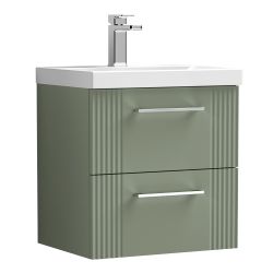 Nuie Deco 500mm 2 Drawer Wall Hung Vanity Unit & Curved Basin - Satin Green