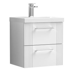 Nuie Deco 500mm 2 Drawer Wall Hung Vanity Unit & Mid Edge Basin - Satin White