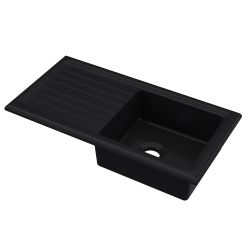Nuie Fireclay 1 Bowl Inset Sink with Ridged Drainer & Central Waste 1010mm - Matt Black