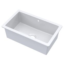 Nuie Fireclay 1 Bowl Inset / Undermount Sink with Central Waste & Overflow 762mm - White