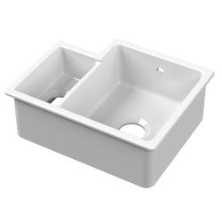 Nuie Fireclay 1.5 Bowl Inset / Undermount Sink with Central Waste & Overflow 460mm Right Hand - White