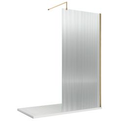 Nuie Fluted Fixed Wetroom Screen with Support Bar 1000mm - Brushed Brass