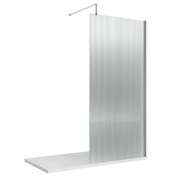 Nuie Fluted Fixed Wetroom Screen with Support Bar 800mm - Chrome