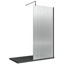 Nuie Fluted Fixed Wetroom Screen with Support Bar 1000mm - Matt Black