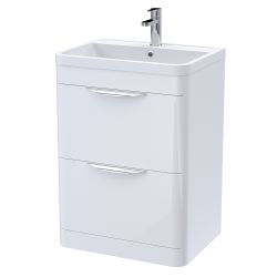 Nuie Parade 600mm 2 Drawer Floor Standing Unit with Basin - White Gloss