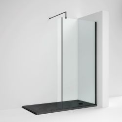 Nuie 215mm Wetroom Shower Screen Fixed Return Panel - Matt Black