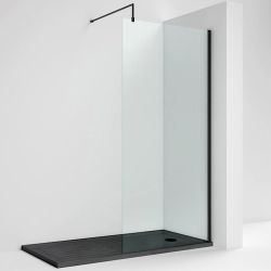 Nuie 900mm Wetroom Shower Screen & Support Bar - Matt Black