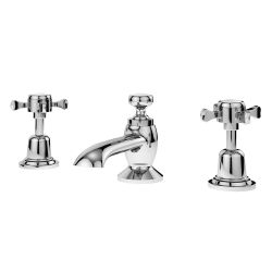 Nuie Selby Crosshead 3 Tap Hole Basin Mixer with Pull-up Waste - Chrome 