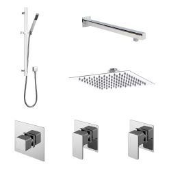 Nuie Windon Square Thermostatic Mixer Shower with Sliding Rail Kit Wall Arm & Fixed Head - Chrome