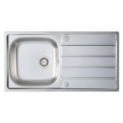 Prima 1 Tap Hole Stainless Steel Inset Sink with 1 Bowl, Overflow & Waste Kit 965mm