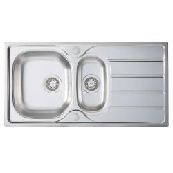 Prima 1 Tap Hole Stainless Steel Inset Sink with 1.5 Bowl & Waste Kit 965mm