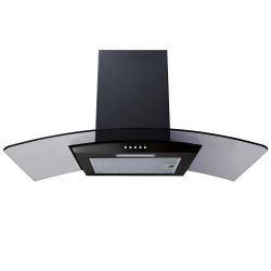 Prima 90cm Wall Mounted Curved Glass Chimney Cooker Hood PRCGH013 - Black