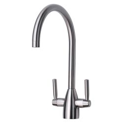 Prima Chelsea 1 Tap Hole Dual Lever Kitchen Sink Mixer - Brushed Steel