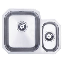 Prima Stainless Steel Undermount Sink with 1.5 Bowl Overflow, Template & Waste Kit 594mm - Left Hand