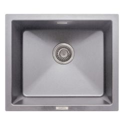 Prima+ Granite Undermount Sink with 1 Bowl, Overflow & Waste Kit 533mm - Matt Light Grey