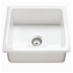 RAK Gourmet Fire Clay Undermount Square Sink with 1 Bowl 380mm - White