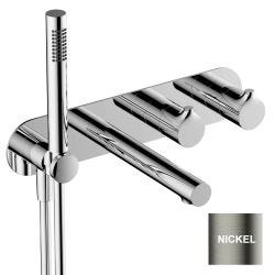 RAK Sorrento Horizontal Two Outlet Thermostatic Shower Valve with Handset & Bath Spout - Nickel