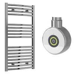 Reina Diva Electric Curved Towel Radiator with Chrome On / Off Touch Element 600mm x 1400mm - Chrome