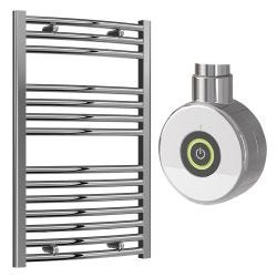 Reina Diva Electric Curved Towel Radiator with Chrome On / Off Touch Element 750mm x 800mm - Chrome