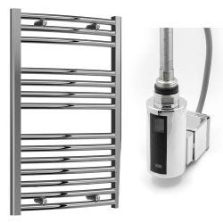 Reina Diva Electric Curved Towel Radiator with Chrome Touch Thermostatic Element 750mm x 800mm - Chrome