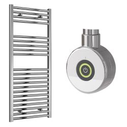 Reina Diva Electric Flat Towel Radiator with Chrome On / Off Touch Element 300mm x 1200mm - Chrome