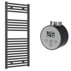 Reina Diva Electric Towel Radiator with Anthracite Mini Round Thermostatic Element 400mm x 1200mm - Anthracite