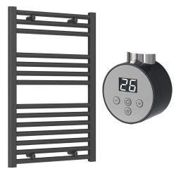 Reina Diva Electric Towel Radiator with Anthracite Mini Round Thermostatic Element 500mm x 800mm - Anthracite