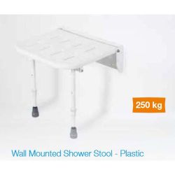 White Plastic Wall Mounted Shower Seat with Legs - Up to 250kg