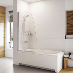 Roman Haven6 Angled Bath Screen with Towel Rail 850mm x 1500mm - Chrome