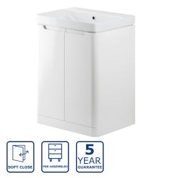 Serene Abbeydale 600mm 2 Door Floor Standing Vanity Unit And Basin - White Gloss