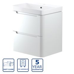 Serene Abbeydale 600mm 2 Drawer Wall Hung Vanity Unit And Basin - White Gloss