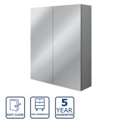 Serene Ambergate 600mm 2 Door Mirrored Wall Unit - Grey Ash