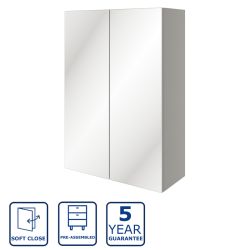 Serene Canterbury 600mm Mirrored Wall Cupboard Unit - Pearl Grey Gloss