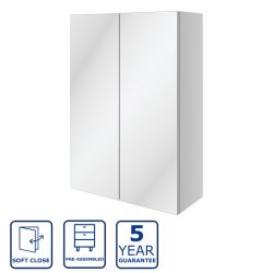 Serene Canterbury 500mm Mirrored Wall Cupboard Unit - White Gloss