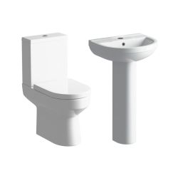 Serene Faro Close Coupled Toilet & Basin and Full Pedestal Set