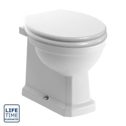 Serene Florence Back To Wall Toilet With White Wooden Soft Close Seat - Brushed Brass