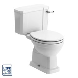 Serene Florence Close Coupled Toilet With White Wooden Soft Close Seat - Brushed Brass