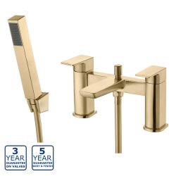 Serene Kenneth Deck Mounted Bath Shower Mixer with Kit - Brushed Brass
