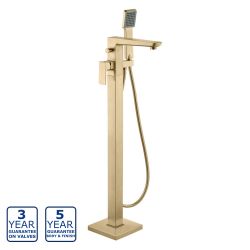 Serene Kenneth Floor Standing Bath Shower Mixer with Kit - Brushed Brass